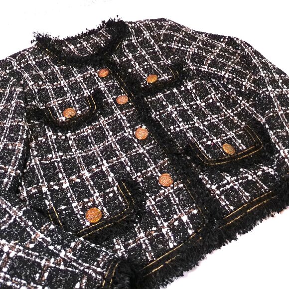 Woman's Jacket Plaid Tweed XXL black classic elegant - Picture 4 of 11